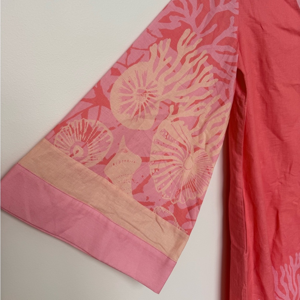 Tuckernuck Hopewell Coral Printed V-Neck Lorena Caftan – Size Small - Picture 8 of 11